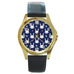 Cute Bunny Pattern, Easter, Koteto Round Gold Metal Watch by kyorashop23