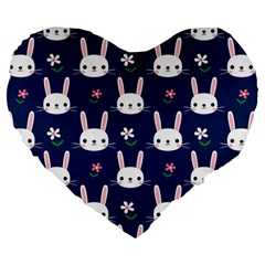 Cute Bunny Pattern, Easter, Koteto Large 19  Premium Flano Heart Shape Cushions by kyorashop23