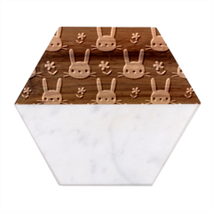 Cute Bunny Pattern, Easter, Koteto Marble Wood Coaster (hexagon) 