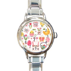 Cute Easter Bunny, Koteto, Animal, Baby Round Italian Charm Watch by kyorashop23