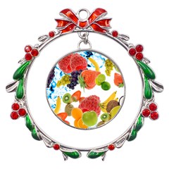 Fruits, Drip, Fruit, Paint, Spring Metal X mas Wreath Ribbon Ornament