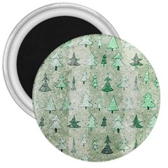 Green Christmas Trees, Cute, Doodle 3  Magnets