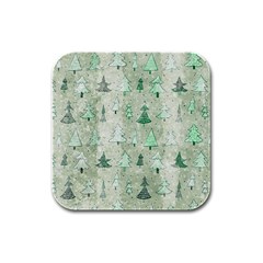 Green Christmas Trees, Cute, Doodle Rubber Square Coaster (4 Pack)