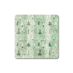 Green Christmas Trees, Cute, Doodle Square Magnet