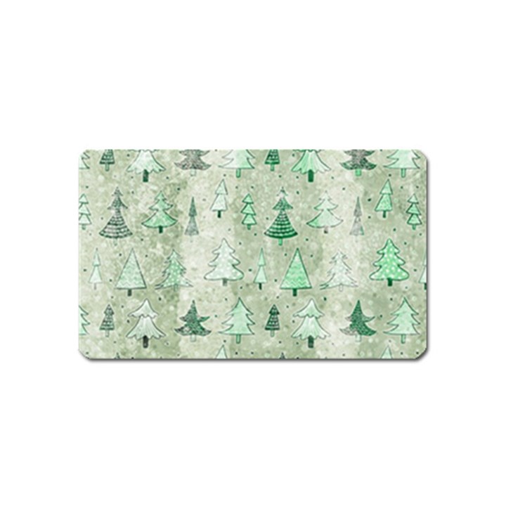 Green Christmas Trees, Cute, Doodle Magnet (Name Card)