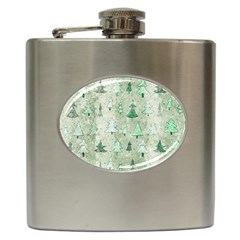 Green Christmas Trees, Cute, Doodle Hip Flask (6 Oz)