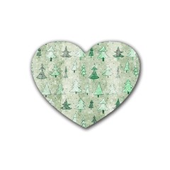 Green Christmas Trees, Cute, Doodle Rubber Coaster (heart)