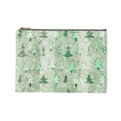 Green Christmas Trees, Cute, Doodle Cosmetic Bag (large)