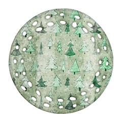 Green Christmas Trees, Cute, Doodle Round Filigree Ornament (two Sides)