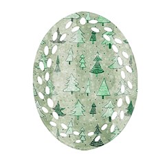 Green Christmas Trees, Cute, Doodle Oval Filigree Ornament (two Sides)