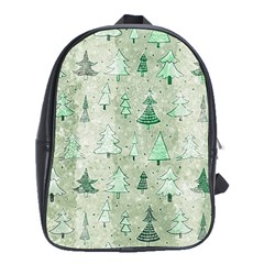 Green Christmas Trees, Cute, Doodle School Bag (xl)