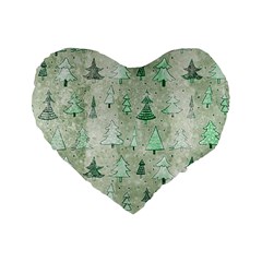 Green Christmas Trees, Cute, Doodle Standard 16  Premium Heart Shape Cushions