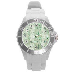 Green Christmas Trees, Cute, Doodle Round Plastic Sport Watch (l)