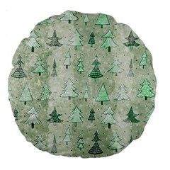 Green Christmas Trees, Cute, Doodle Large 18  Premium Round Cushions by kyorashop23