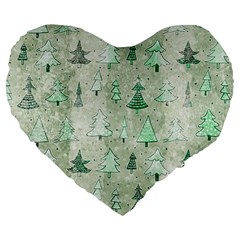 Green Christmas Trees, Cute, Doodle Large 19  Premium Flano Heart Shape Cushions