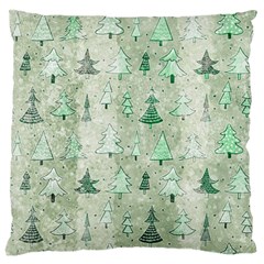 Green Christmas Trees, Cute, Doodle Large Premium Plush Fleece Cushion Case (one Side) by kyorashop23