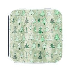 Green Christmas Trees, Cute, Doodle Square Metal Box (black)