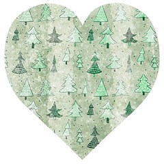 Green Christmas Trees, Cute, Doodle Wooden Puzzle Heart