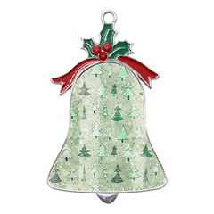 Green Christmas Trees, Cute, Doodle Metal Holly Leaf Bell Ornament by kyorashop23