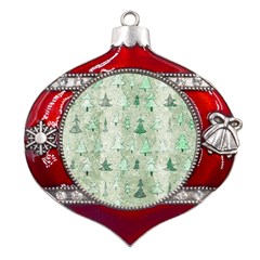 Green Christmas Trees, Cute, Doodle Metal Snowflake And Bell Red Ornament by kyorashop23