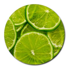 Lime Slices Close Up, Fresh, Fruit, Green Lemon Round Mousepad