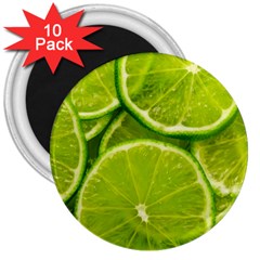 Lime Slices Close Up, Fresh, Fruit, Green Lemon 3  Magnets (10 Pack)  by kyorashop23