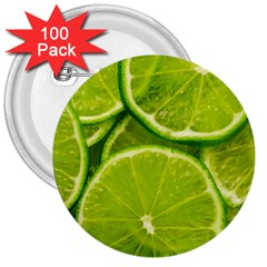 Lime Slices Close Up, Fresh, Fruit, Green Lemon 3  Buttons (100 Pack) 