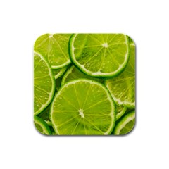 Lime Slices Close Up, Fresh, Fruit, Green Lemon Rubber Square Coaster (4 Pack)