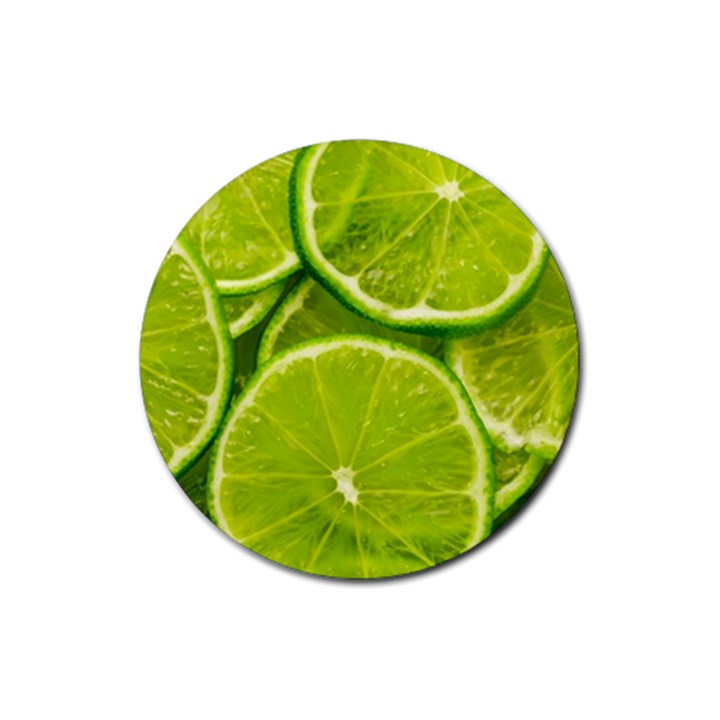 Lime Slices Close Up, Fresh, Fruit, Green Lemon Rubber Coaster (Round)