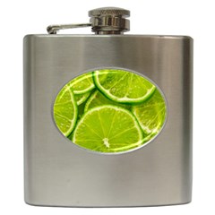 Lime Slices Close Up, Fresh, Fruit, Green Lemon Hip Flask (6 Oz)