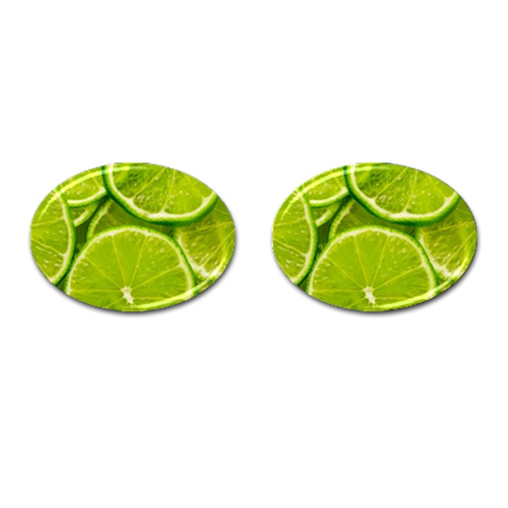 Lime Slices Close Up, Fresh, Fruit, Green Lemon Cufflinks (Oval)