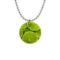 Lime Slices Close Up, Fresh, Fruit, Green Lemon 1  Button Necklace by kyorashop23