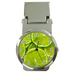 Lime Slices Close Up, Fresh, Fruit, Green Lemon Money Clip Watches