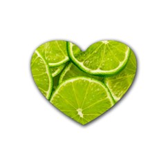 Lime Slices Close Up, Fresh, Fruit, Green Lemon Rubber Heart Coaster (4 Pack)