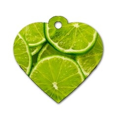 Lime Slices Close Up, Fresh, Fruit, Green Lemon Dog Tag Heart (one Side)