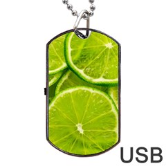 Lime Slices Close Up, Fresh, Fruit, Green Lemon Dog Tag Usb Flash (one Side)