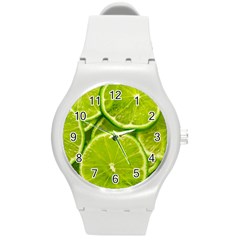 Lime Slices Close Up, Fresh, Fruit, Green Lemon Round Plastic Sport Watch (m) by kyorashop23