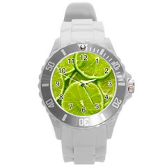 Lime Slices Close Up, Fresh, Fruit, Green Lemon Round Plastic Sport Watch (l)