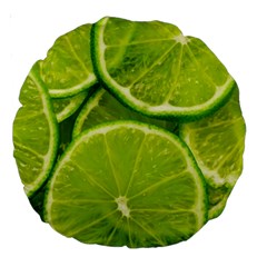 Lime Slices Close Up, Fresh, Fruit, Green Lemon Large 18  Premium Round Cushions