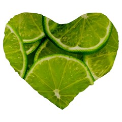 Lime Slices Close Up, Fresh, Fruit, Green Lemon Large 19  Premium Heart Shape Cushions by kyorashop23