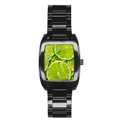 Lime Slices Close Up, Fresh, Fruit, Green Lemon Stainless Steel Barrel Watch by kyorashop23