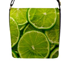 Lime Slices Close Up, Fresh, Fruit, Green Lemon Flap Closure Messenger Bag (l) by kyorashop23