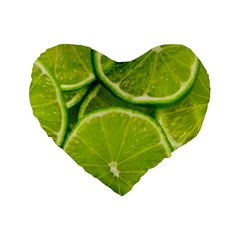 Lime Slices Close Up, Fresh, Fruit, Green Lemon Standard 16  Premium Flano Heart Shape Cushions by kyorashop23