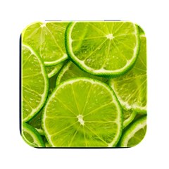 Lime Slices Close Up, Fresh, Fruit, Green Lemon Square Metal Box (black) by kyorashop23