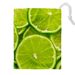 Lime Slices Close Up, Fresh, Fruit, Green Lemon Drawstring Pouch (5xl) by kyorashop23