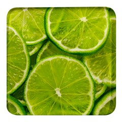 Lime Slices Close Up, Fresh, Fruit, Green Lemon Square Glass Fridge Magnet (4 Pack) by kyorashop23