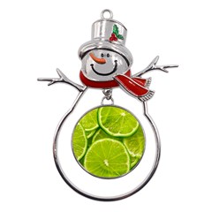 Lime Slices Close Up, Fresh, Fruit, Green Lemon Metal Snowman Ornament by kyorashop23