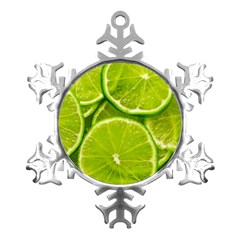 Lime Slices Close Up, Fresh, Fruit, Green Lemon Metal Small Snowflake Ornament by kyorashop23