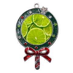 Lime Slices Close Up, Fresh, Fruit, Green Lemon Metal X mas Lollipop With Crystal Ornament by kyorashop23