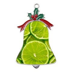 Lime Slices Close Up, Fresh, Fruit, Green Lemon Metal Holly Leaf Bell Ornament